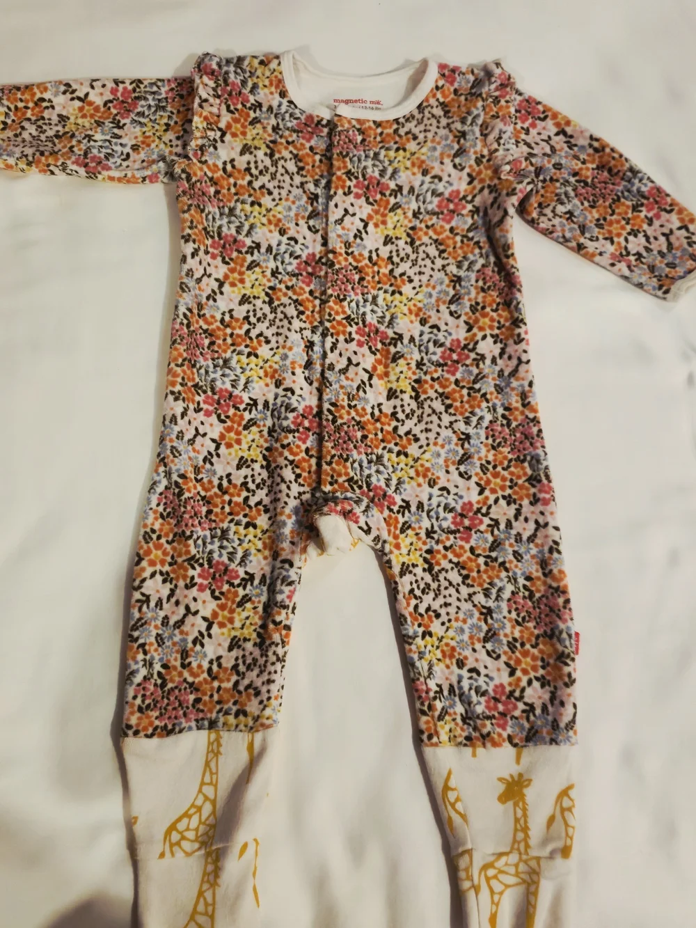 Magnetic Me Floral Footed One-Piece in Pink, Yellow, Orange and Cream